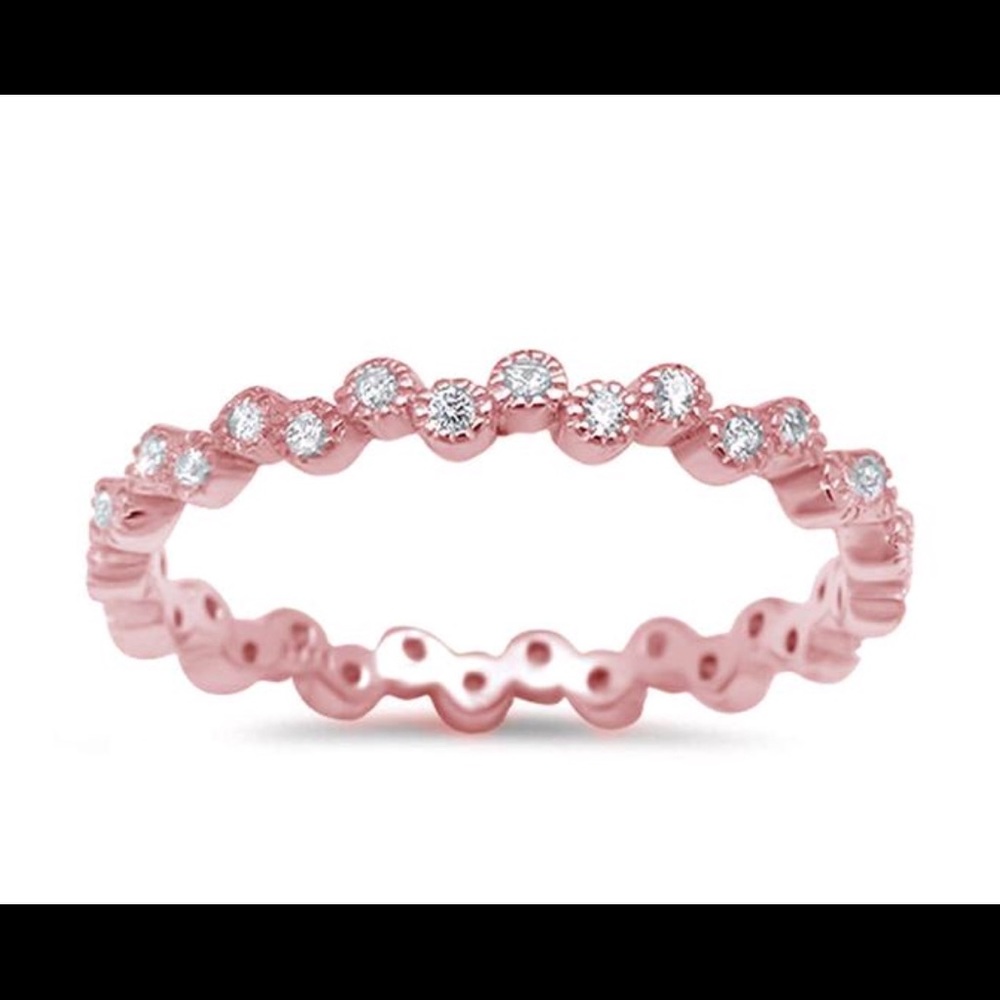 Rose Gold Plated Eternity Band CZ .925 Silver Ring